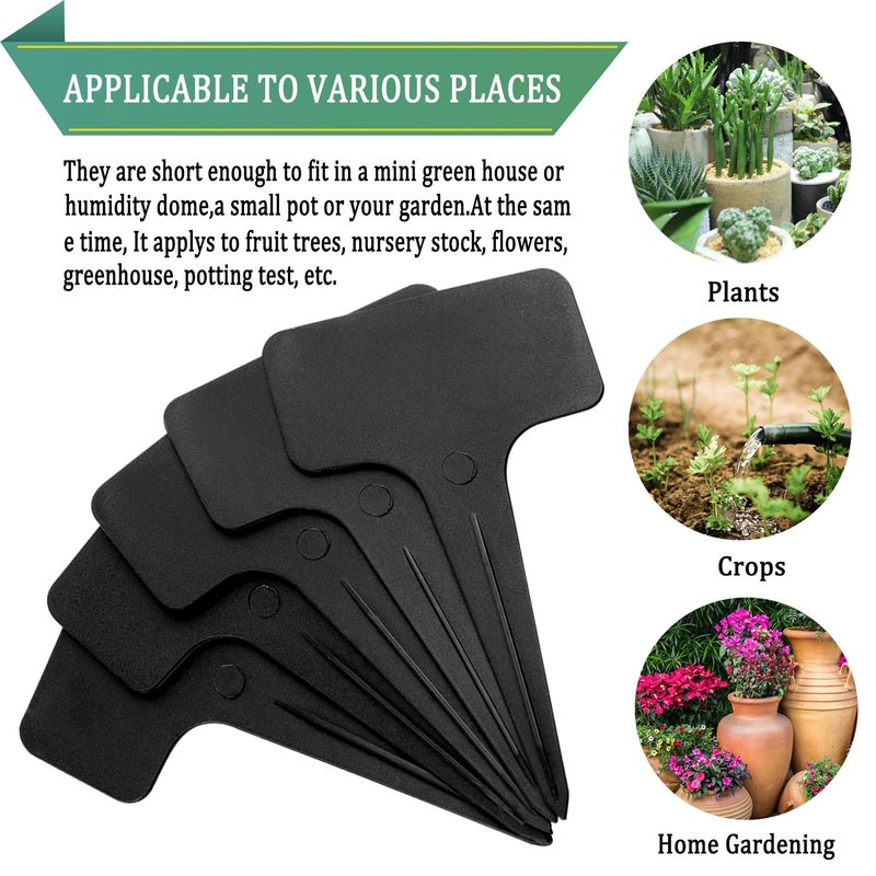 Whaline 100 Pcs Plastic Plant Labels Black T-Type Garden Stake Tags Waterproof Plant Markers Reusable Plant Signs for Outdoor Indoor Nursery Potted Plants Seed with A White Marker Pen (6 x 10 cm) - Image 3